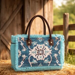 Turquoise Patterned Tote Bag